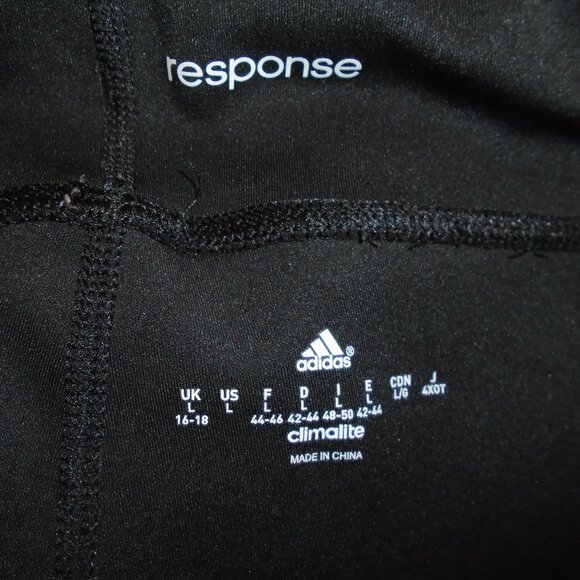 ADIDAS CLIMALITE RESPONSE BLACK WITH BLUE CROPPED LEGGINGS CAPRIS WOMENS SIZE L - Picture 11 of 13